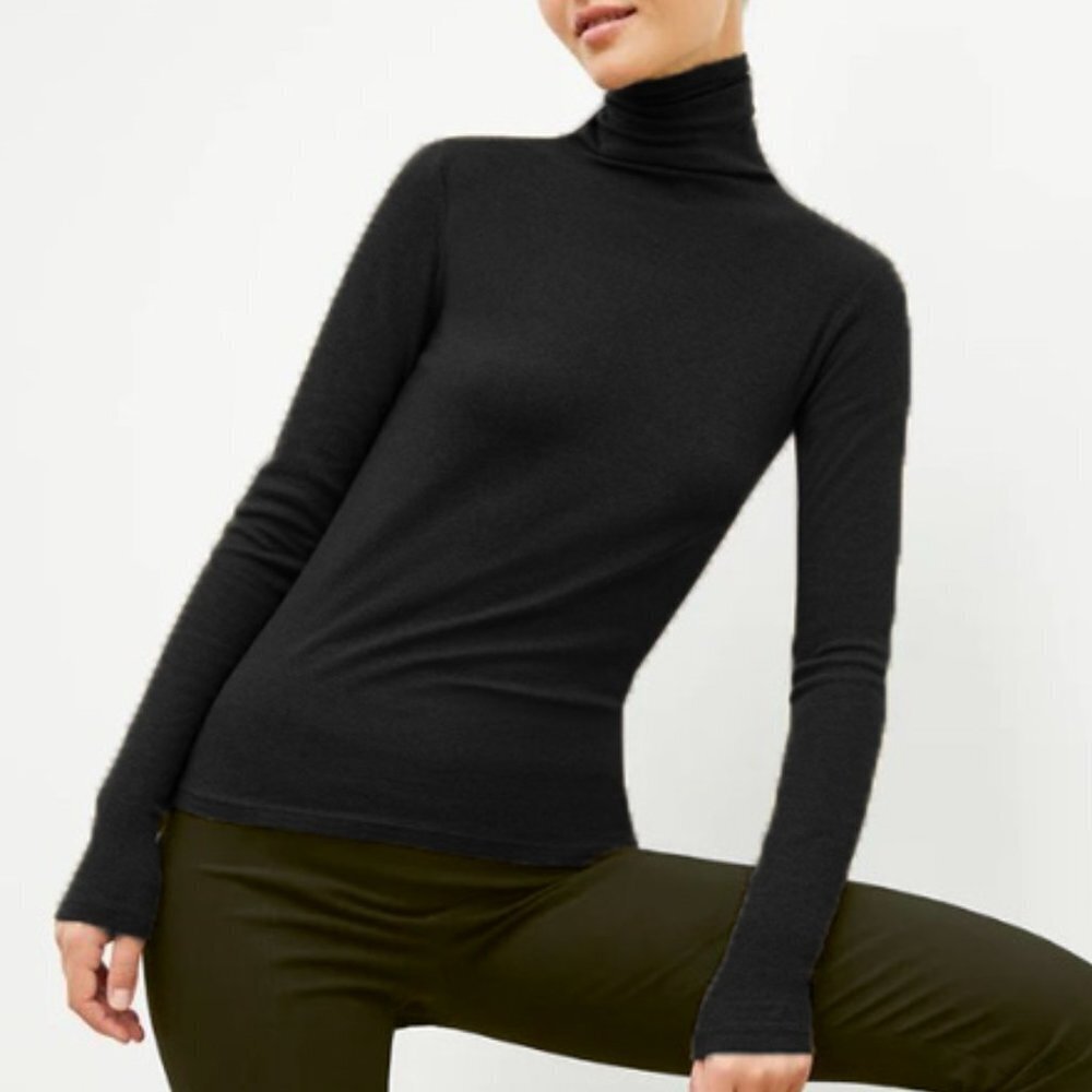 JOIE Pima-Cotton/Modal Knit Micro ribbed Turtleneck Top Black Medium